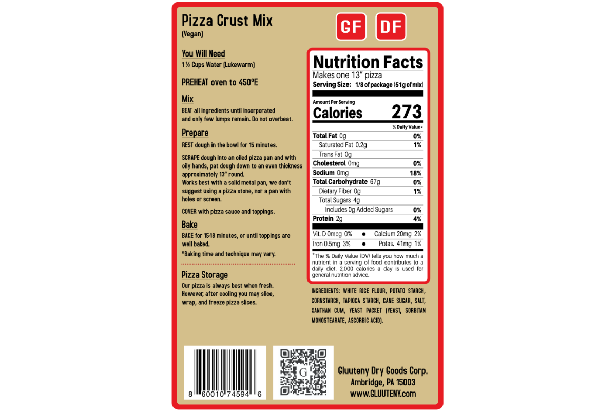 Gluten Free Pizza Crust Mix Gluuteny Dry Goods